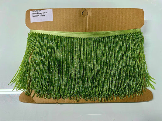 By the Yard 6.5" LIME Green AB Glass SEED Bead Beaded Fringe Lamp Costume Trim