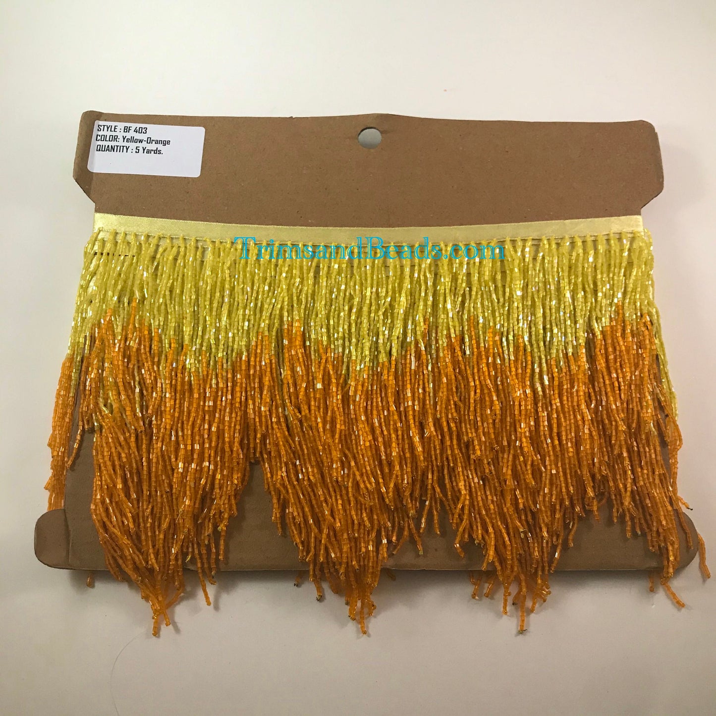 5 Yard Bolt- 6.5" YELLOW/ORANGE Ombre Ombré Chevron Glass BUGLE Bead Beaded Fringe Lamp Costume Trim Variegated