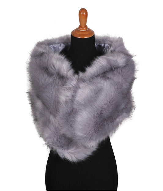 Gray Faux Fur Satin Lined Bridal Wedding Dress Wrap 8909