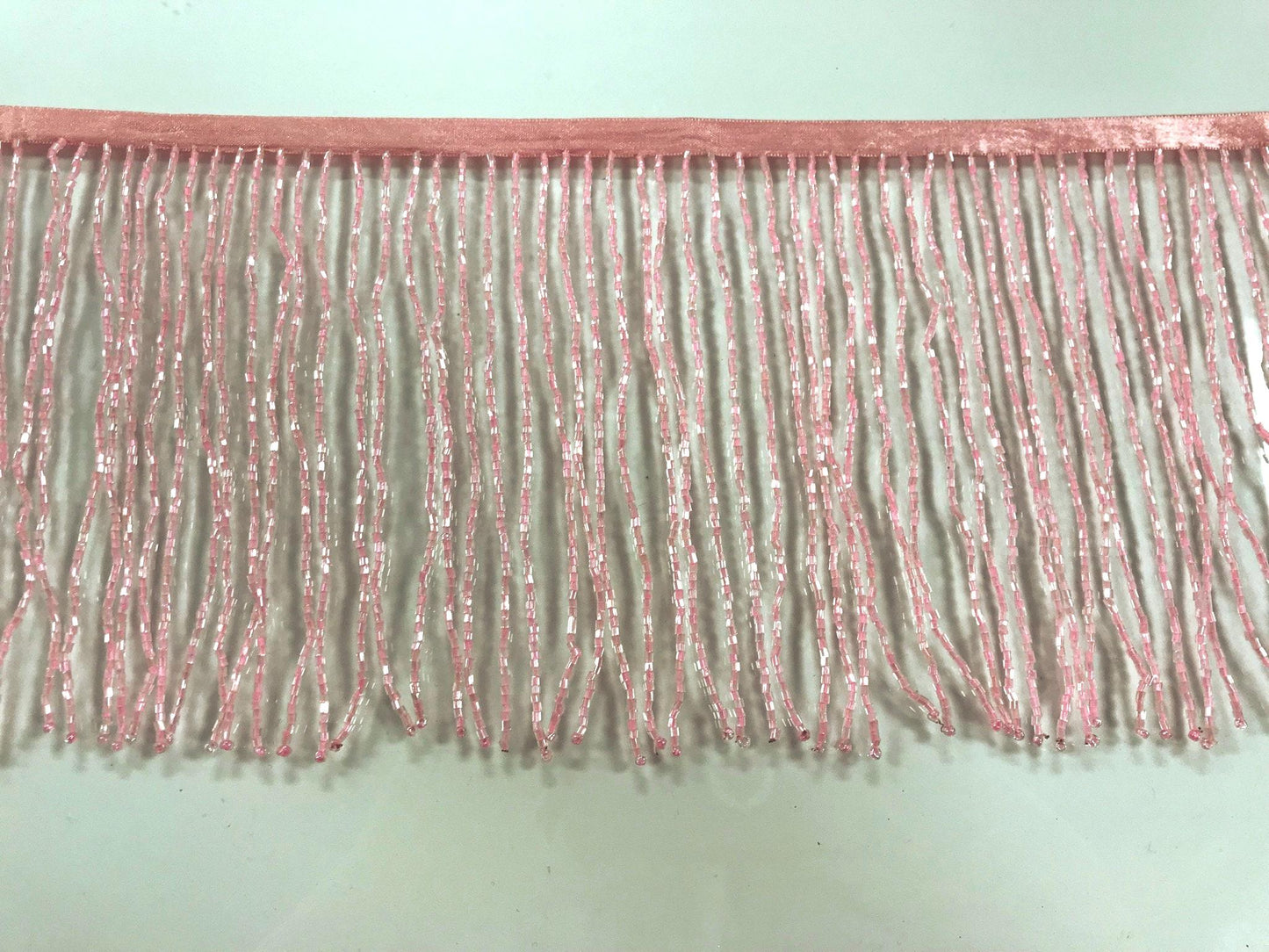 6" LIGHT PINK Glass BUGLE Bead Beaded Fringe Lamp Costume Trim
