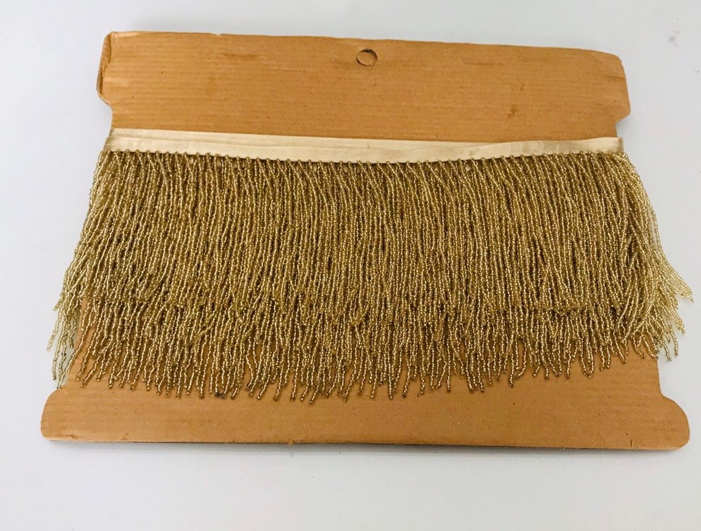 4" GOLD Glass SEED Bead Beaded Fringe Lamp Costume Trim