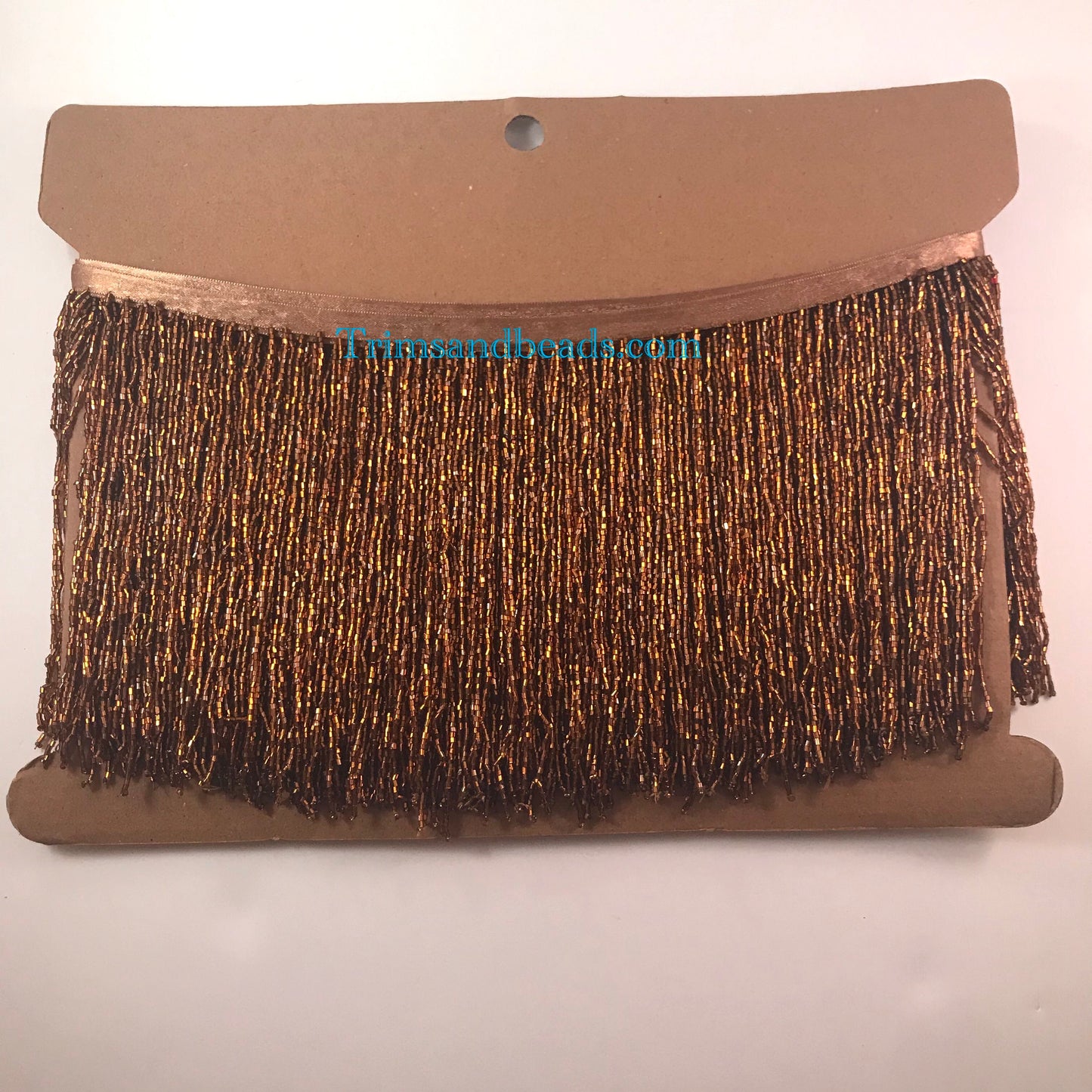 5 yard bolt-6.5/6" METALLIC COPPER Glass BUGLE Bead Beaded Fringe Lamp Costume Trim
