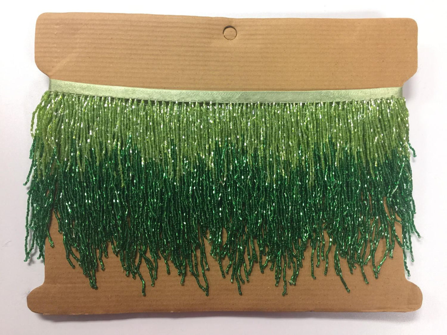 6/6.5" Lime/Emerald Green Sparkling Ombre Ombré Chevron Glass BUGLE Bead Beaded Fringe Lamp Costume Trim Variegated