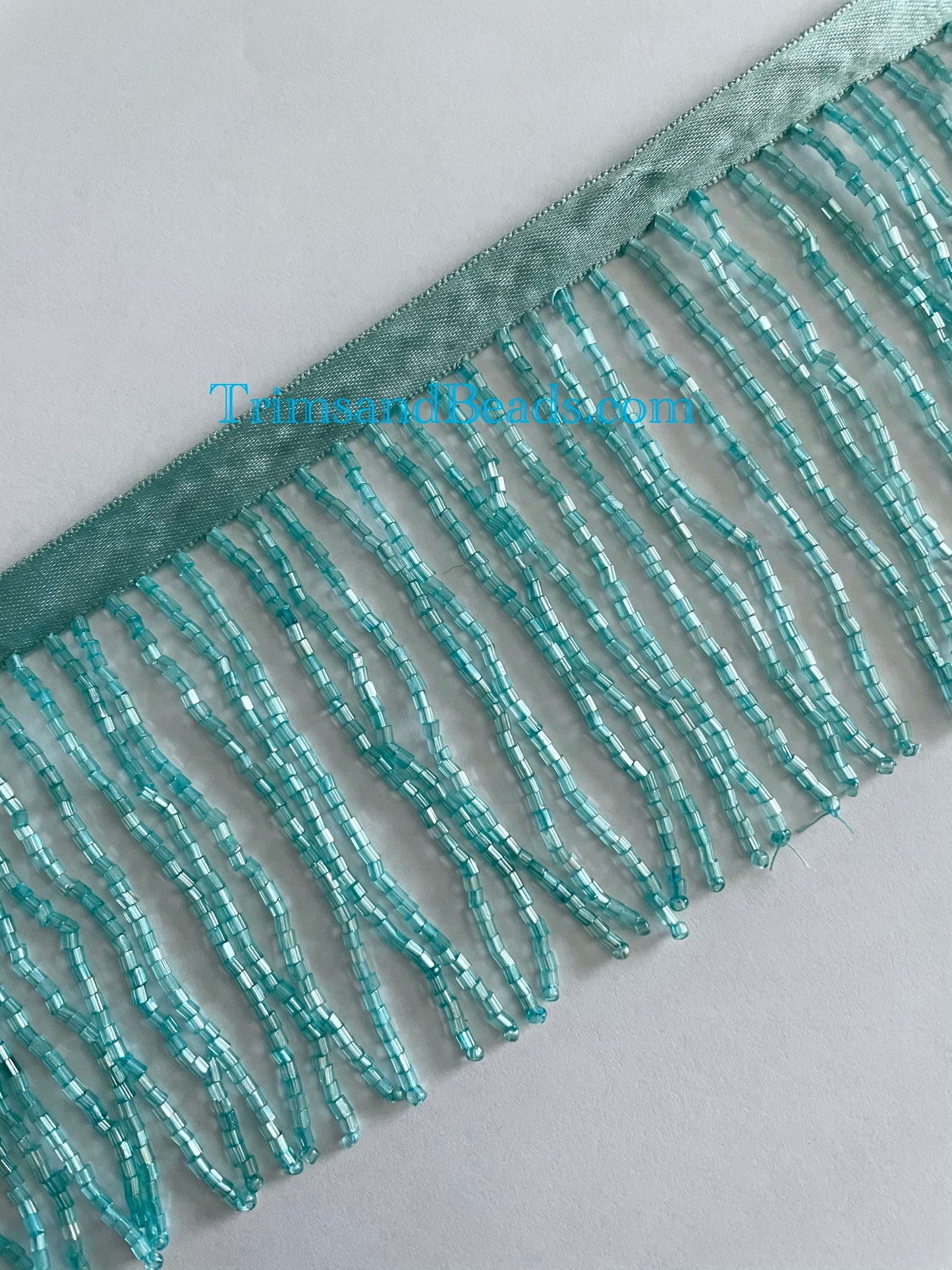 3/3.5" TURQUOISE Glass BUGLE Bead Beaded Fringe Lamp Costume Trim