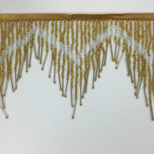 6/6.5" Gold & Silver Glass SEED Beaded Fringe CHEVRON Lamp Costume Trim Variegated