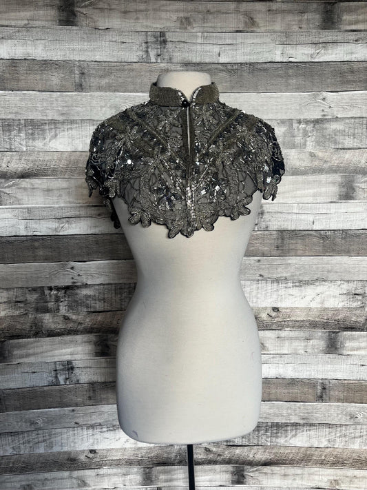 SILVER/BLACK Sequin Glass Beaded & Sequin FULL Wrap Lace Collar Shoulder Shrug Shawl Applique