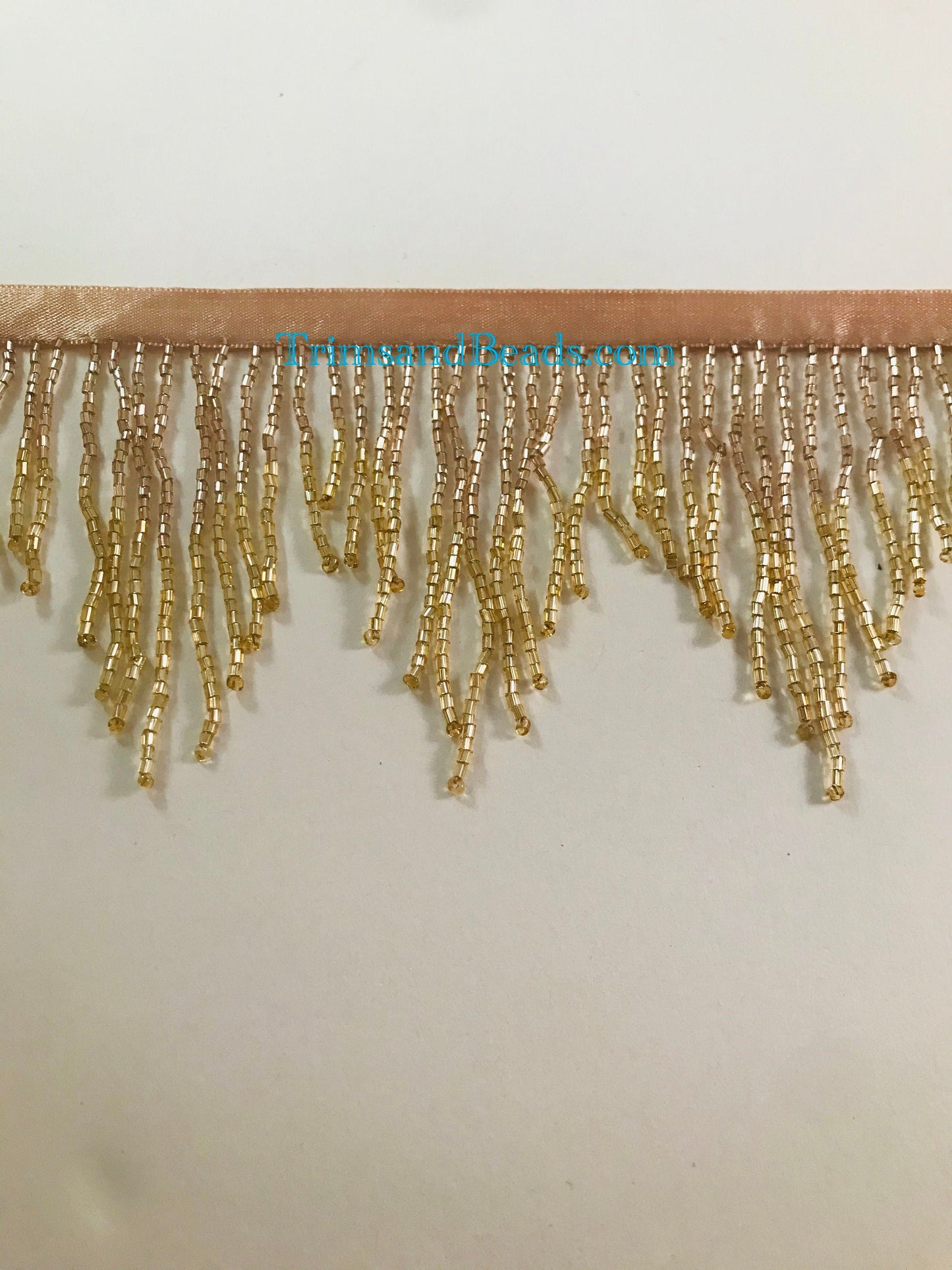 3" ROSE Gold/GOLD Ombre Glass CHEVRON Bugle Bead Beaded Fringe Lamp Costume Trim Variegated