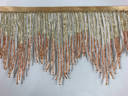 6" Gold/Copper Sparkling Ombre Ombré CHEVRON Glass BUGLE Bead Beaded Fringe Lamp Costume Trim Choose Length Variegated