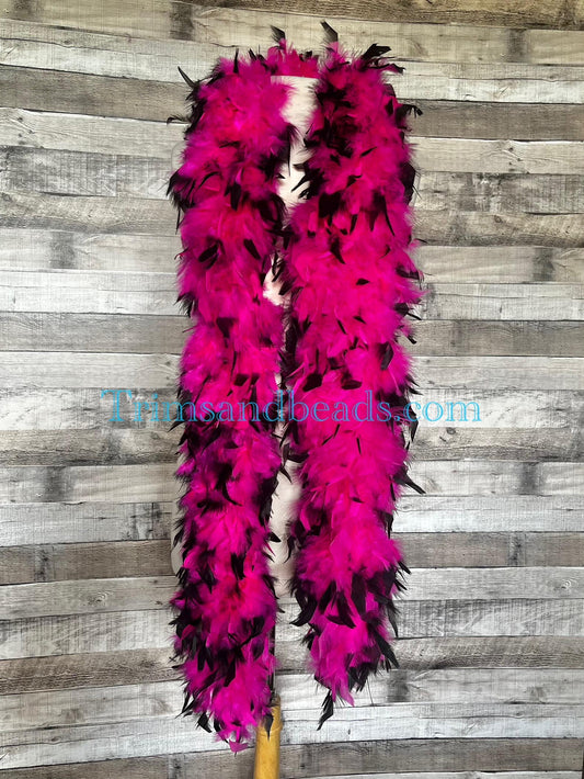 Thick 120g Chandelle Feather Boa FUCHSIA PINK/BLACK Tipped 6 ft Costume/Craft Making