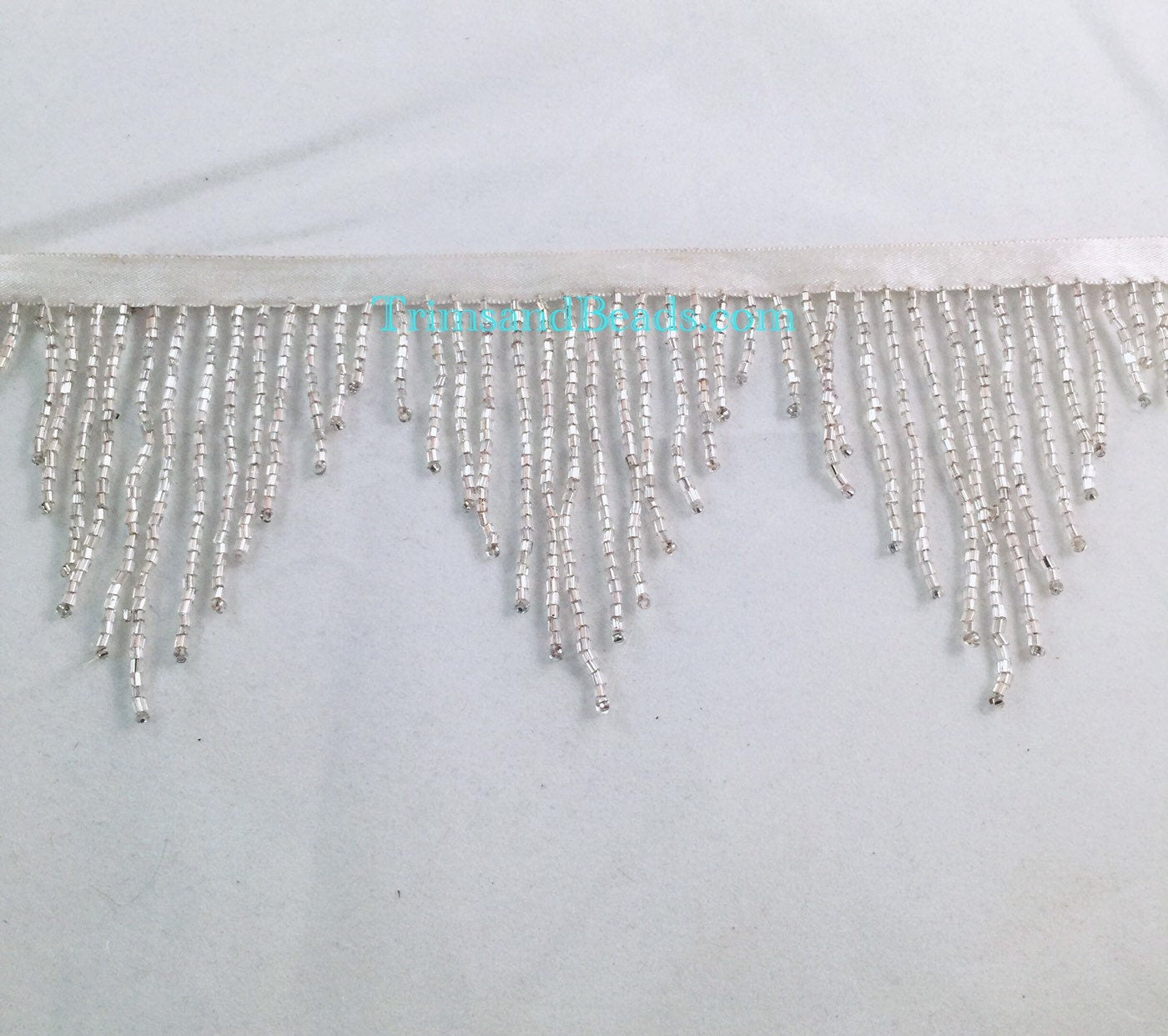 3" SILVER Glass CHEVRON Bugle Bead Beaded Fringe Lamp Costume Trim Variegated