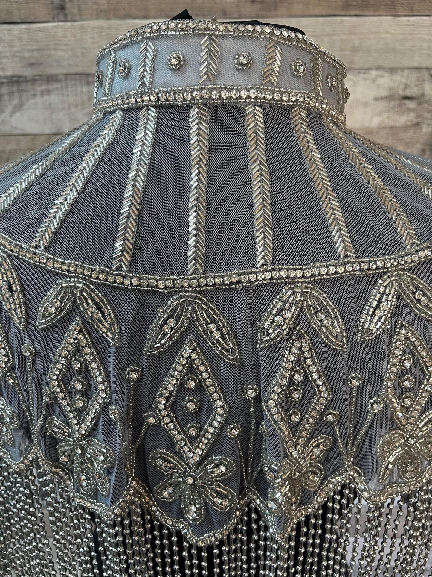 Rhinestone with Bead Fringe Sequin Glass Beaded & Sequin Collar Shoulder Shrug Shawl Applique Wrap