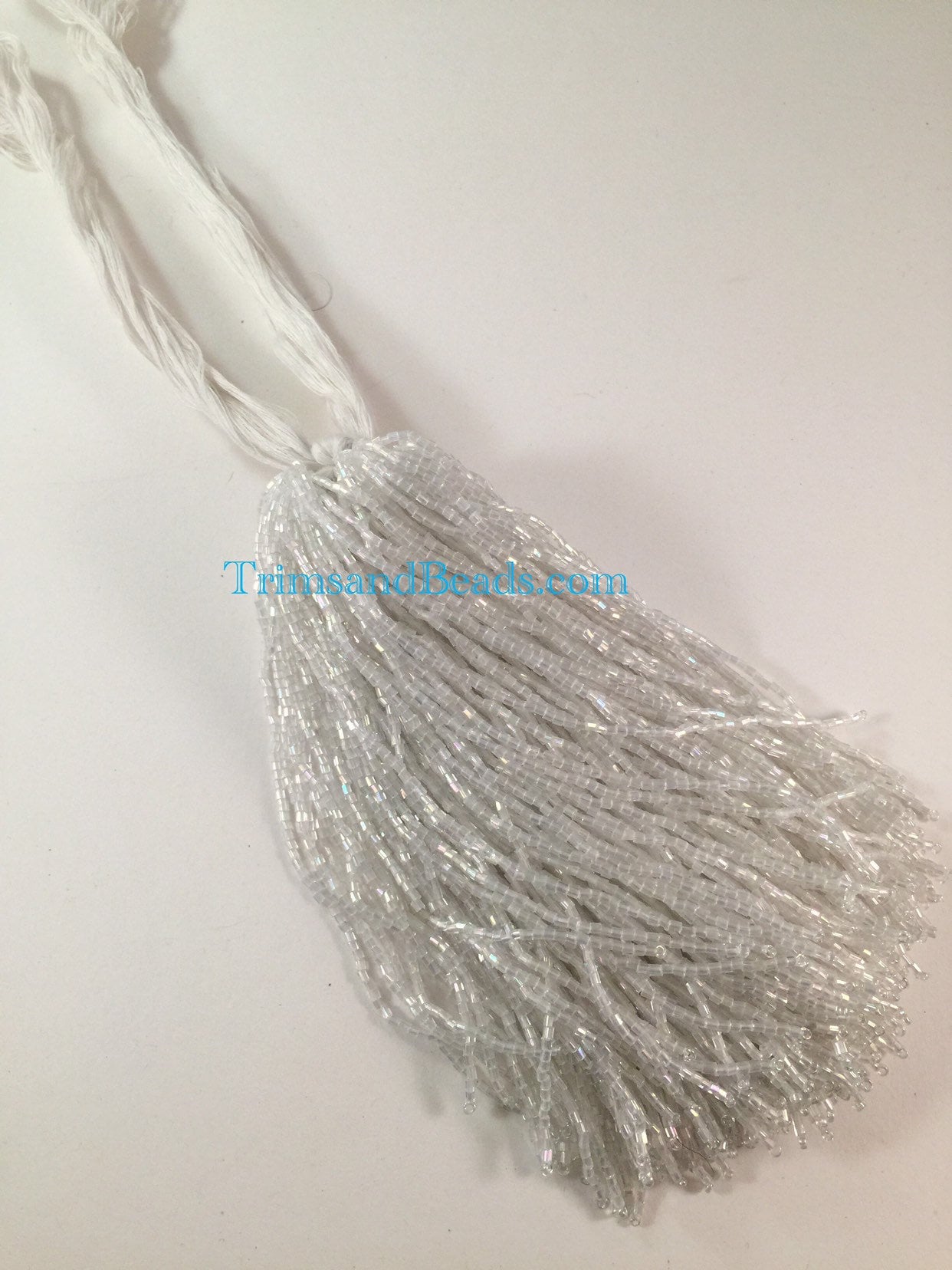 100 Pieces IRIDESCENT White AB Droppers Individual 6 Inch Glass BUGLE Bead Fringe Strands for Hand Sewing