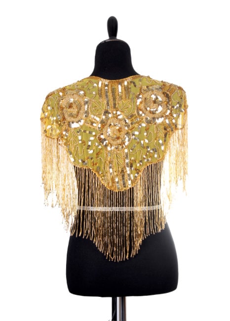 GOLD Sequin Glass Rose Beaded & Sequin Lace Collar Shoulder Shrug Shawl Applique Wrap Bridal