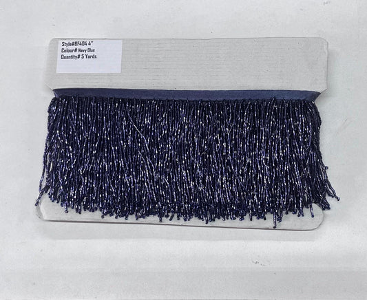 4" NAVY BLUE Glass BUGLE Bead Beaded Fringe Lamp Costume Trim