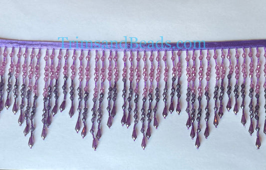 5" Lilac Purple/Dark Purple Ombré ACRYLIC & Glass CHEVRON Bead Beaded Fringe Teardrop Ends Lamp Costume Trim
