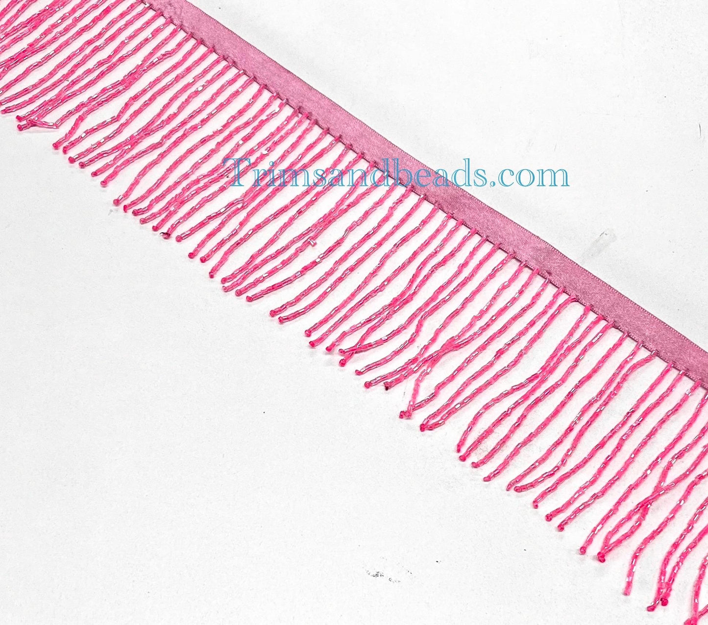 3" NEON Hot PINK Glass BUGLE Bead Beaded Fringe Lamp Costume Trim