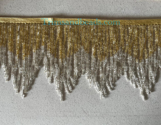 By the Yard-6.5/6" Gold/Silver Sparkling Ombre Ombré CHEVRON Glass BUGLE Bead Beaded Fringe Lamp Costume Trim Variegated