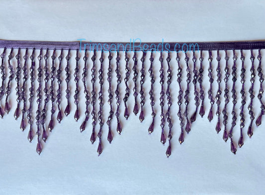 5" Purple ACRYLIC & Glass CHEVRON Bead Beaded Fringe Teardrop Ends Lamp Costume Trim