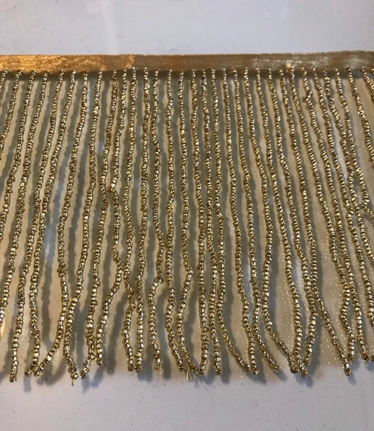 6/6.5" GOLD Glass SEED Bead Beaded Fringe Lamp Costume Trim