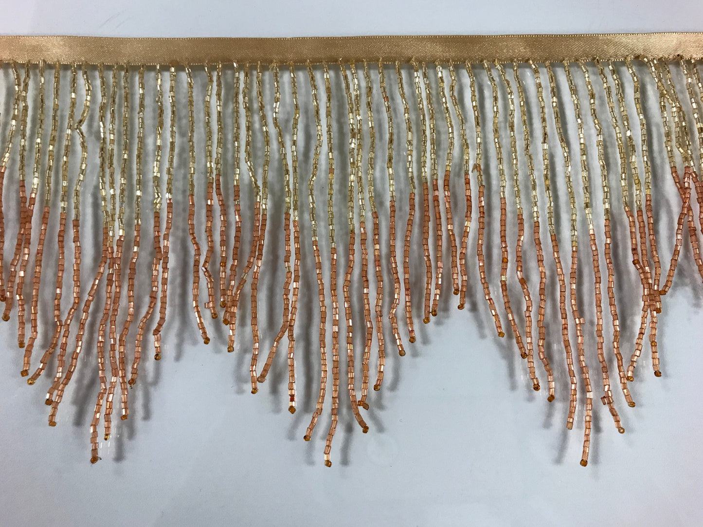 5 Yard Bolt- 6.5/6" Gold/Copper Sparkling Ombre Ombré Chevron Glass BUGLE Bead Beaded Fringe Lamp Costume Trim Variegated