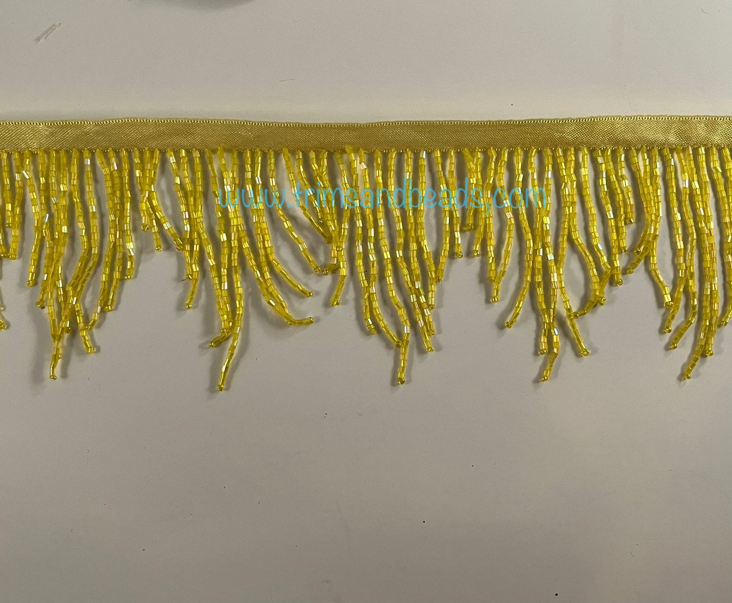 3" YELLOW Glass CHEVRON Bugle Bead Beaded Fringe Lamp Costume Trim By the Yard