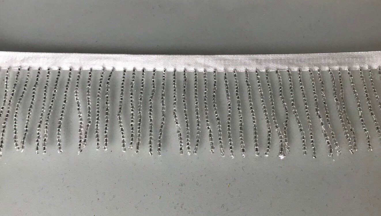 2/2.5" SILVER Glass BUGLE Bead Beaded Fringe Lamp Costume Trim