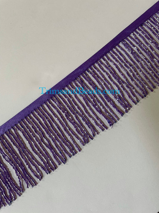 3” PURPLE Glass BUGLE Bead Beaded Fringe Lamp Costume Trim
