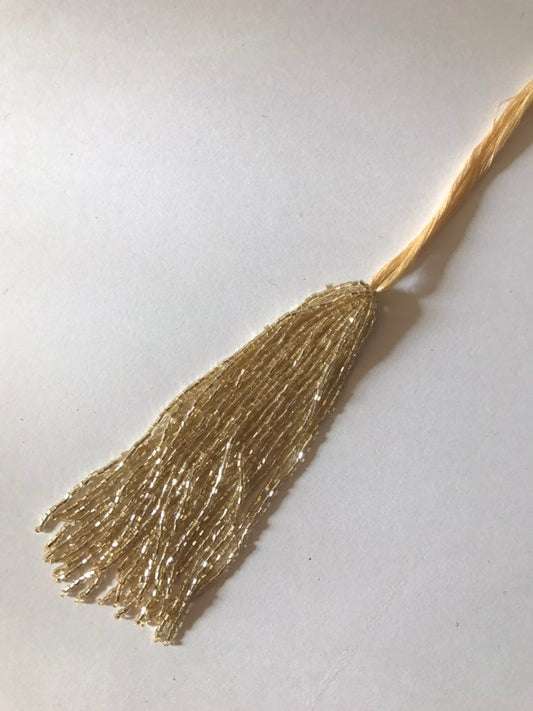100 Piece Strands GOLD Droppers Individual 6 Inch Glass Bugle Bead Fringe Strands for Hand Sewing