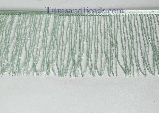 By yard-6" MINT GREEN Glass BUGLE Bead Beaded Fringe Lamp Costume Trim Choose Length