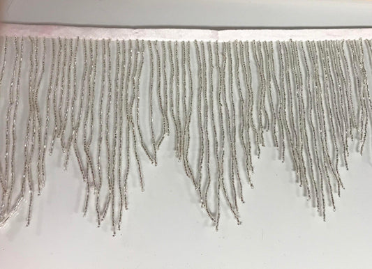 6/6.5" SILVER Glass CHEVRON BUGLE Bead Beaded Fringe Lamp Costume Trim Variegated