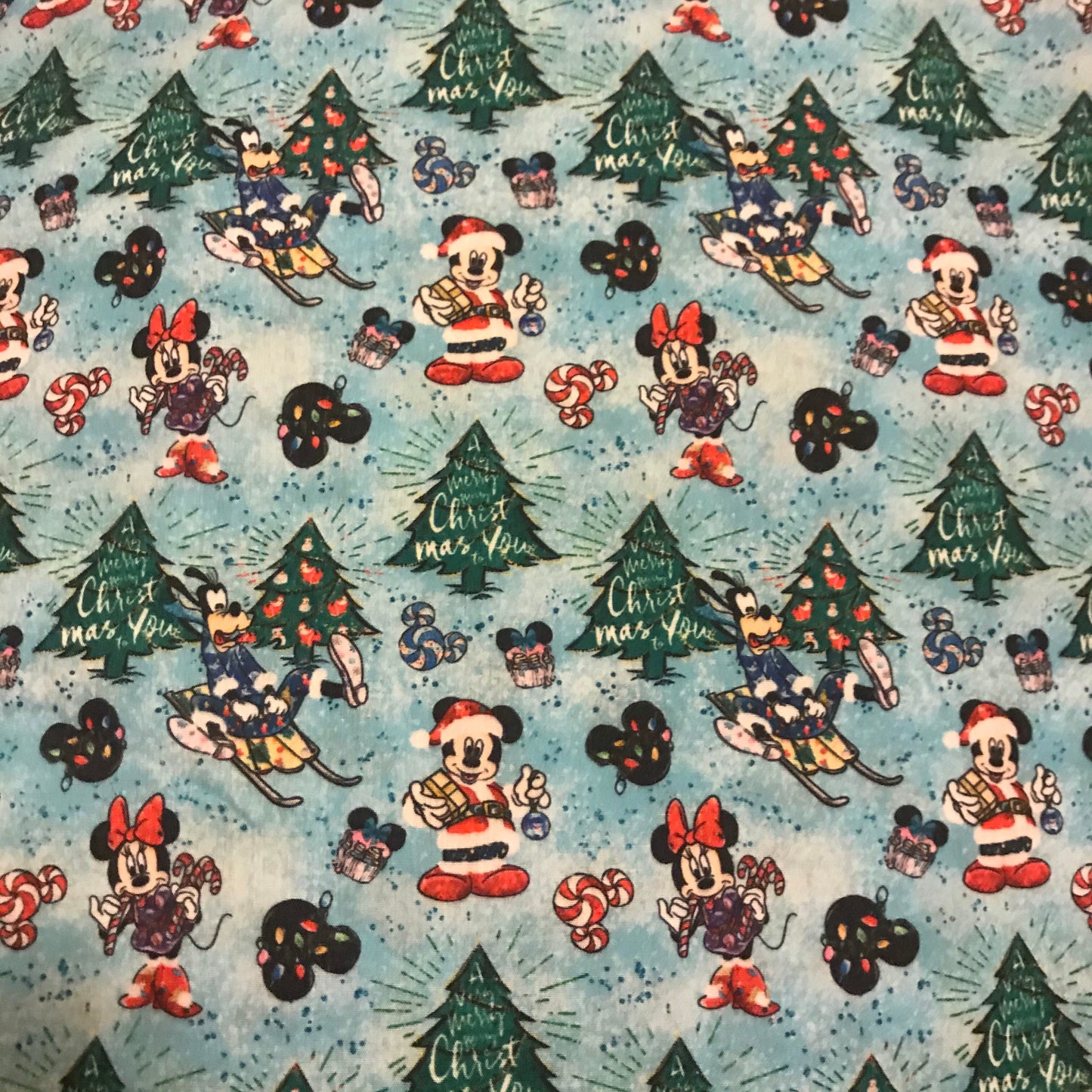 Mickey and Minnie Christmas Poly Cotton Blend Fabric