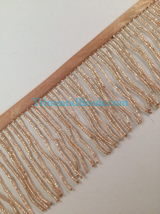 3" ROSE GOLD Glass BUGLE Bead Beaded Fringe Lamp Costume Trim
