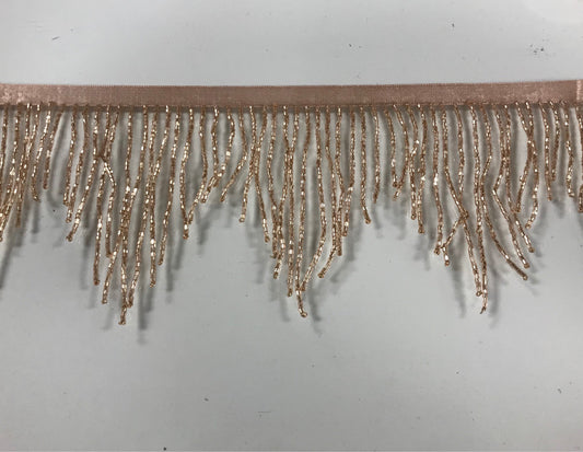 4" ROSE GOLD Glass CHEVRON Bugle Bead Beaded Fringe Lamp Costume Trim Variegated