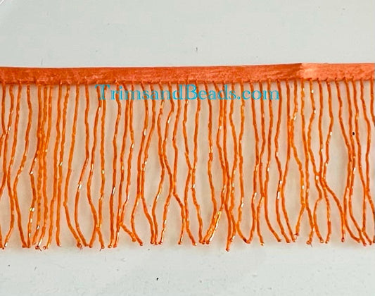By the Yard 4/4.5" ORANGE Glass BUGLE Bead Beaded Fringe Lamp Costume Trim