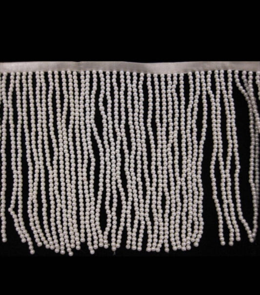 6" 4mm Pearl Beaded Fringe Lampshade Lamp Costume Trim Bridal Wedding Choose Length
