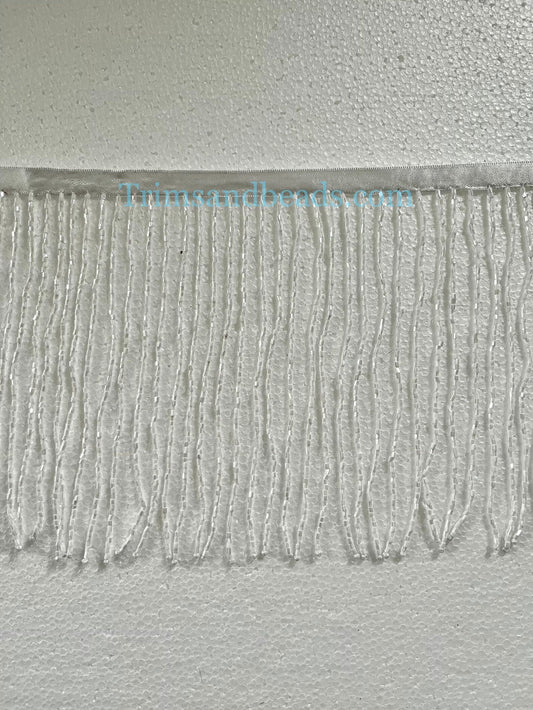 5 yard bolt 6.5/6" Sparkling WHITE Glass BUGLE Bead Beaded Fringe Lamp Costume Trim