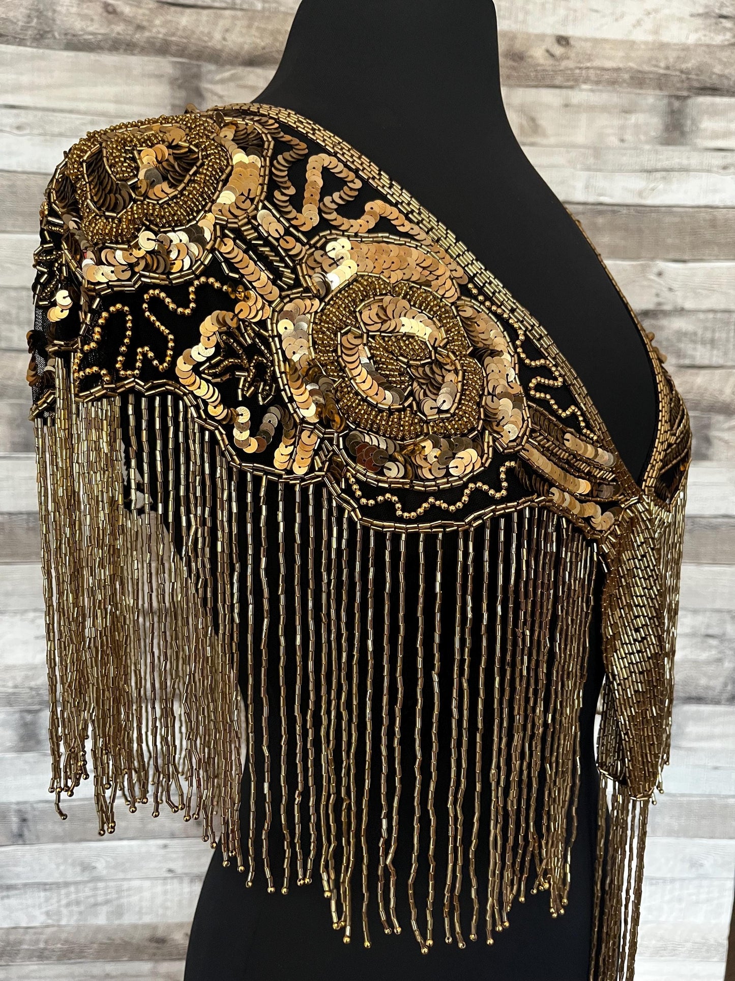 GOLD/BLACK Sequin Glass Rose Beaded & Sequin Lace Collar Shoulder Shrug Shawl Applique Wrap Rodeo Western