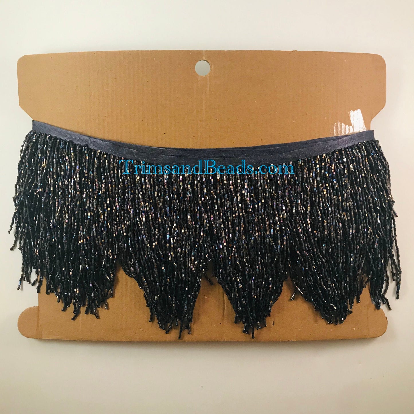 5 Yard Bolt- 6.5/6" Iridescent Black AB Sparkling CHEVRON Glass BUGLE Bead Beaded Fringe Lamp Costume Trim