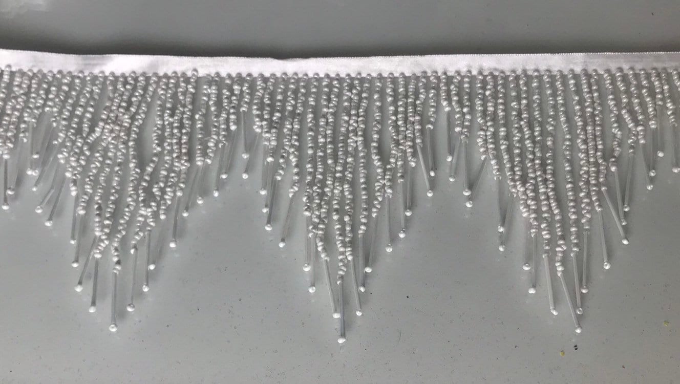 5 Yard Bolt 6.5" WHITE Glass SEED Bugle Beaded Fringe CHEVRON Lamp Costume Trim Variegated