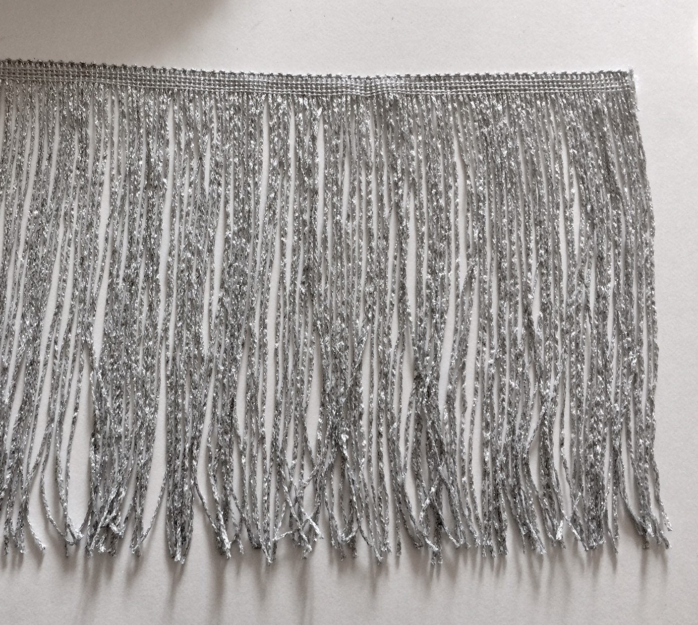 By the Yard-8" Metallic Silver CHAINETTE Fabric Fringe Lampshade Lamp Costume Trim