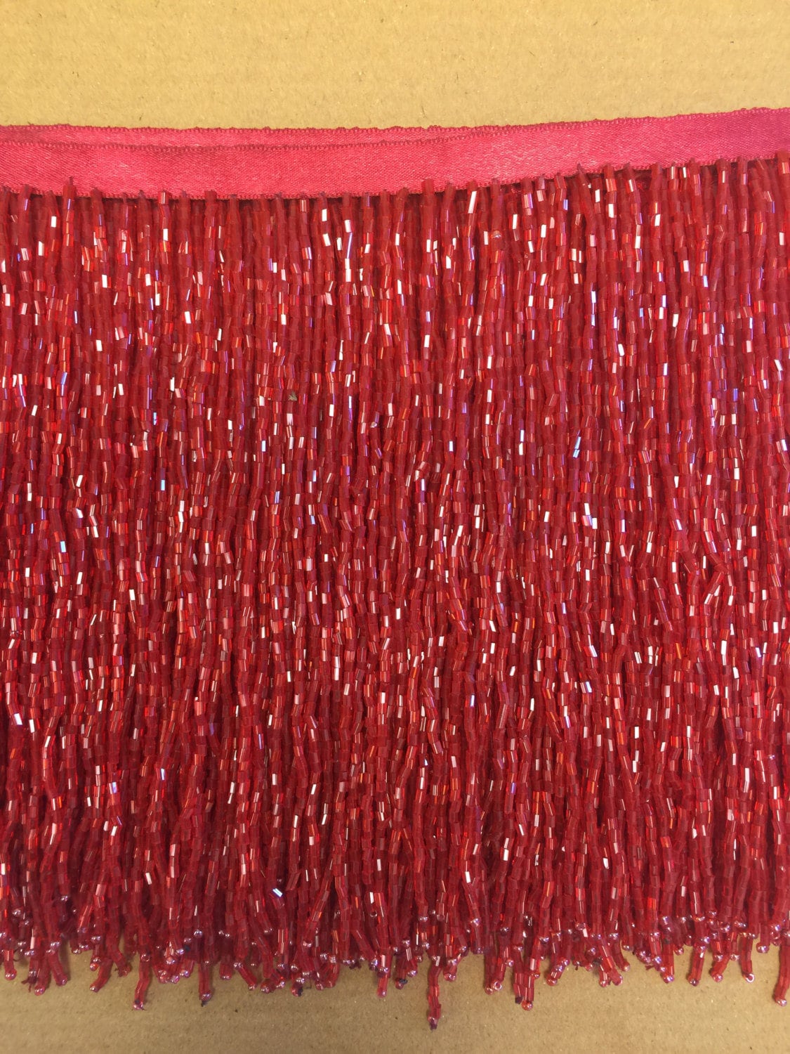 6" RED Glass BUGLE Bead Beaded Fringe Lamp Costume Trim