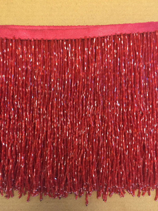 6" RED Glass BUGLE Bead Beaded Fringe Lamp Costume Trim