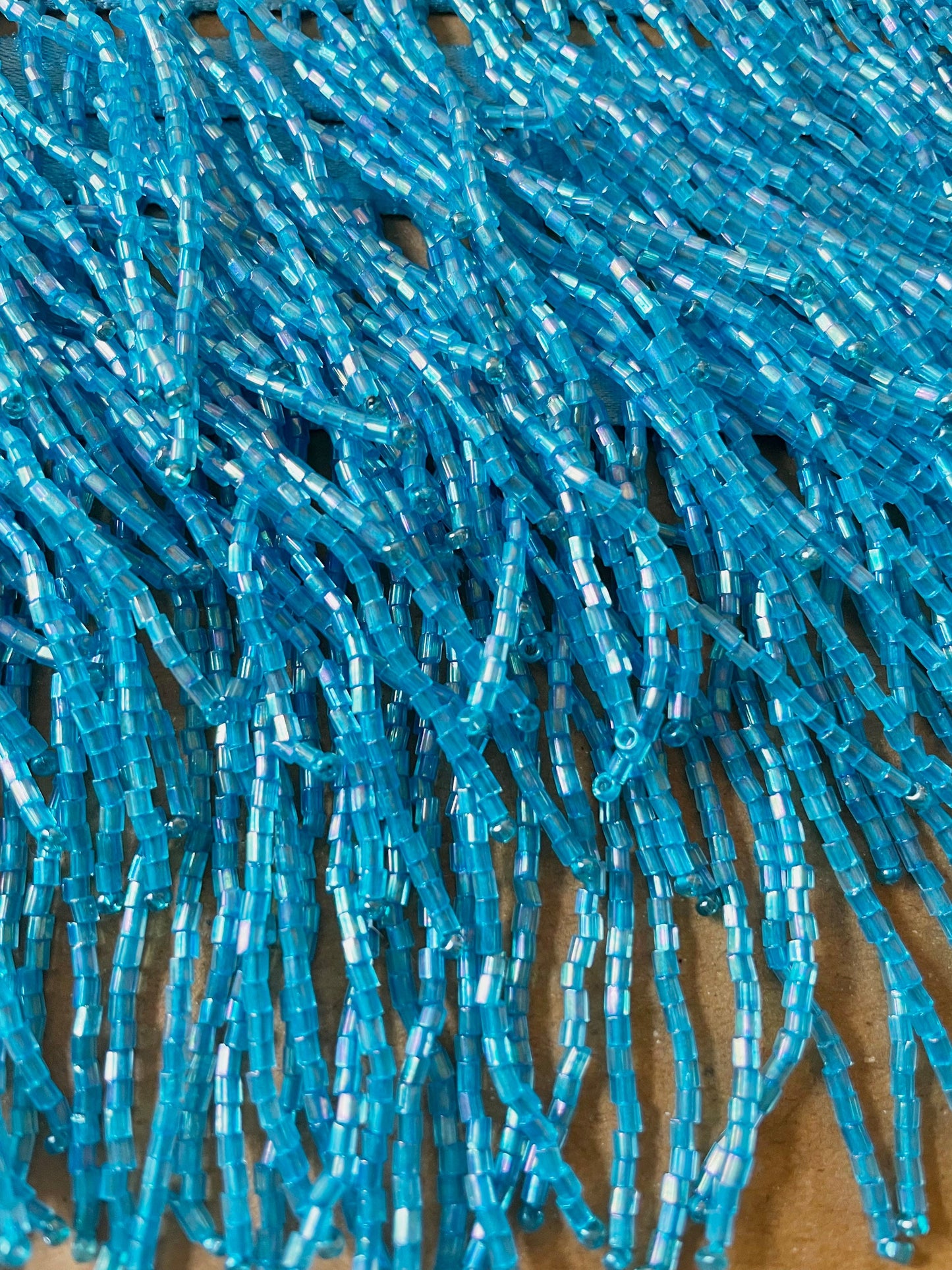 3" Dark Turquoise Blue AB Glass BUGLE Bead Beaded Fringe Lamp Costume Trim