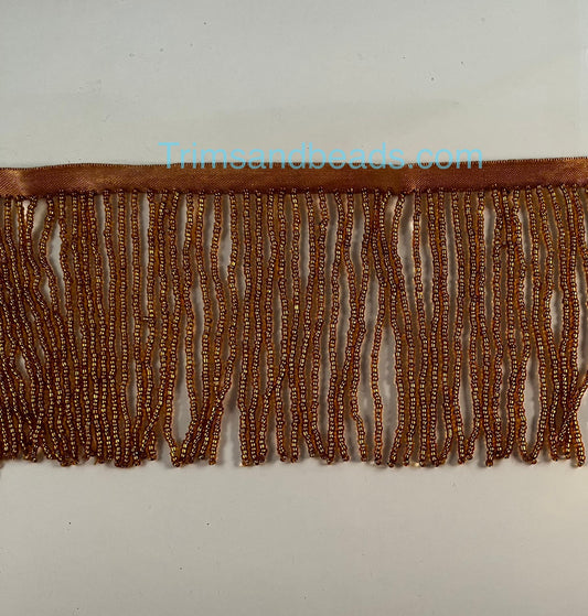 4" COPPER Glass SEED Bead Beaded Fringe Lamp Costume Trim