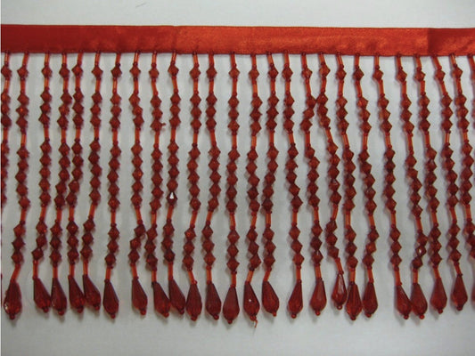 5" RED Acrylic & Glass Seed Bead Beaded Fringe Teardrop Ends Lamp Costume Trim