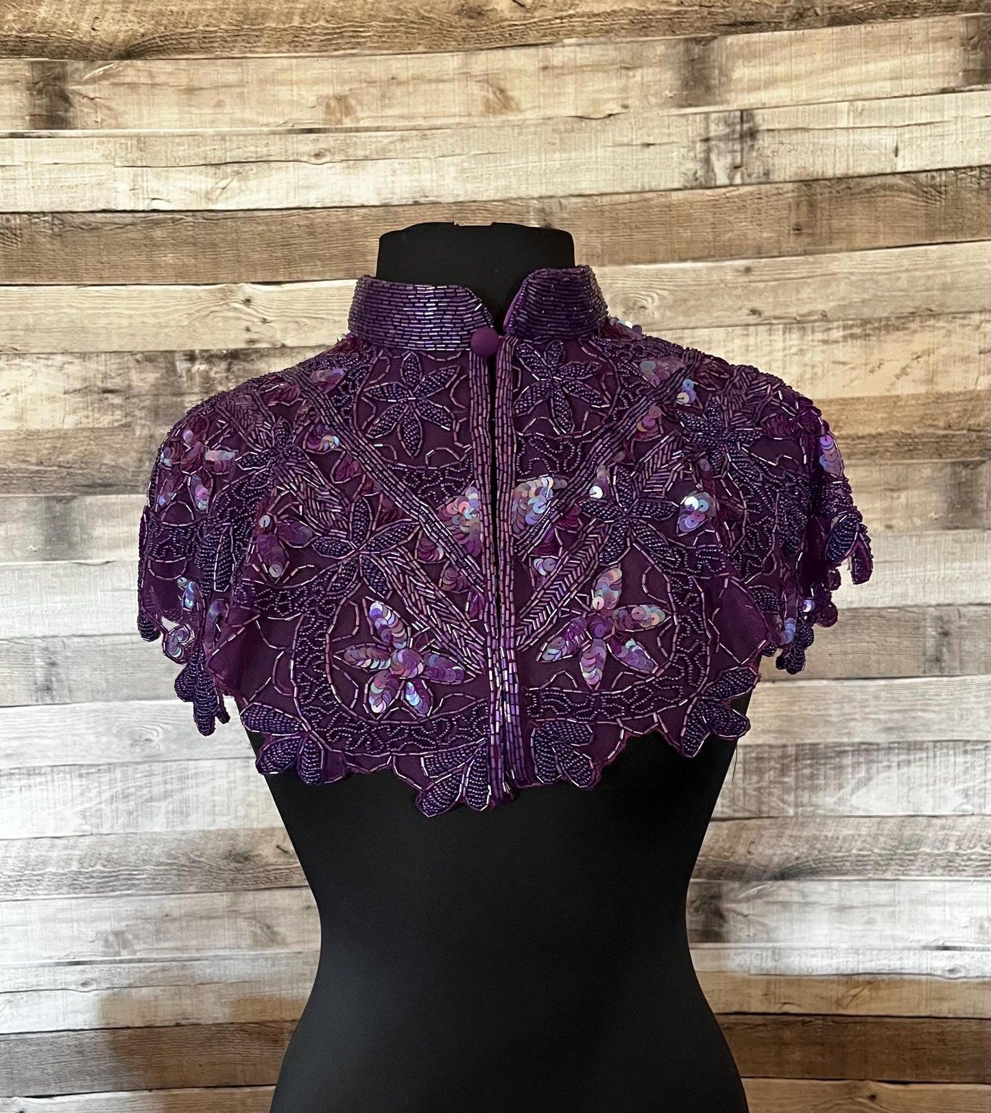 PURPLE Sequin Glass Beaded & Sequin FULL Wrap Lace Collar Shoulder Shrug Shawl Applique