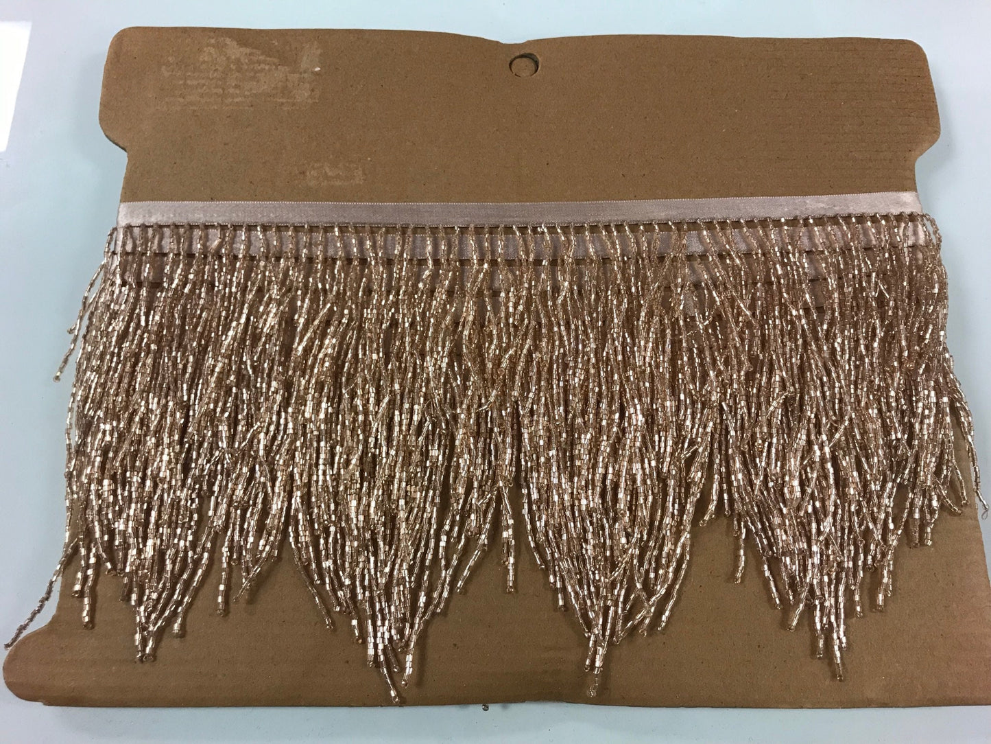 5 Yard Bolt-4/4.5" ROSE Gold Glass BUGLE Bead CHEVRON Beaded Fringe Lamp Costume Trim Variegated
