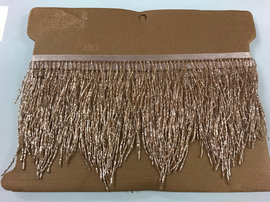 5 Yard Bolt-4/4.5" ROSE Gold Glass BUGLE Bead CHEVRON Beaded Fringe Lamp Costume Trim Variegated
