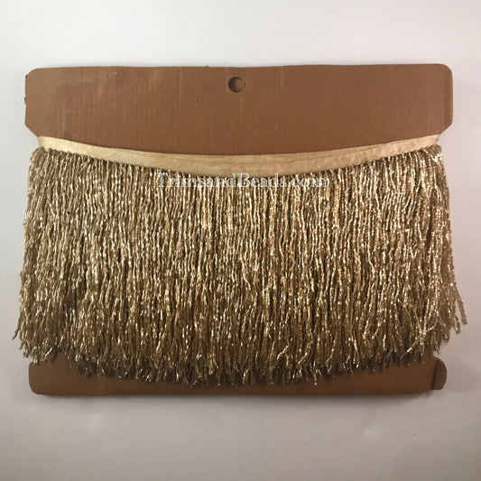 5 yard bolt-6.5/6" GOLD Glass BUGLE Bead Beaded Fringe Lamp Costume Trim