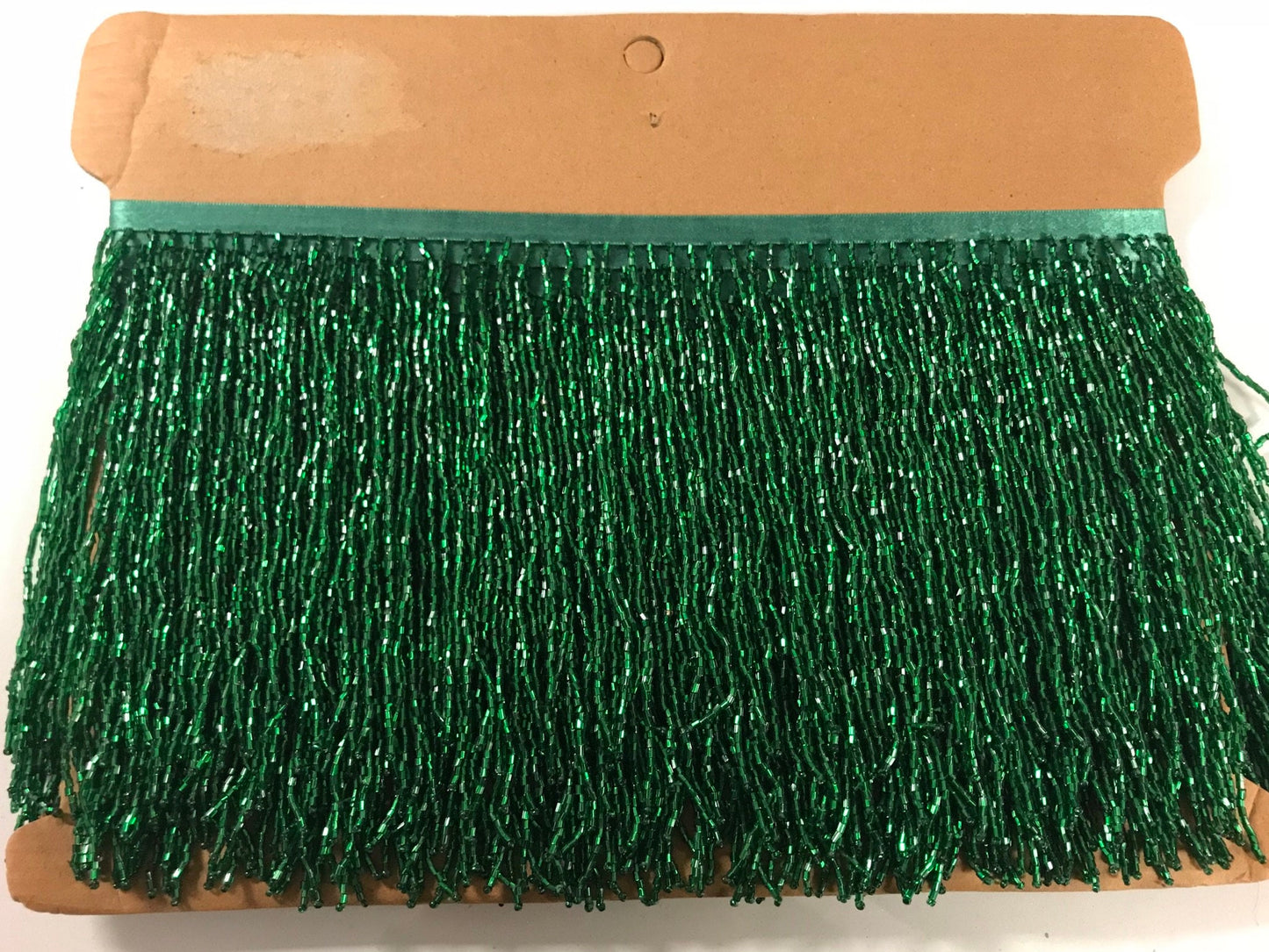 5yd Bolt 6.5" EMERALD GREEN Glass BUGLE Bead Beaded Fringe Lamp Costume Trim